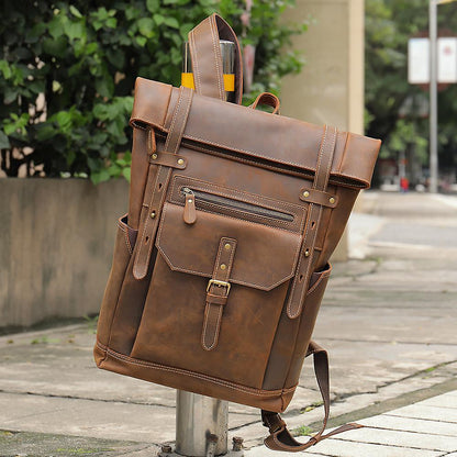 Norma - Retro Leather Rolltop Backpack